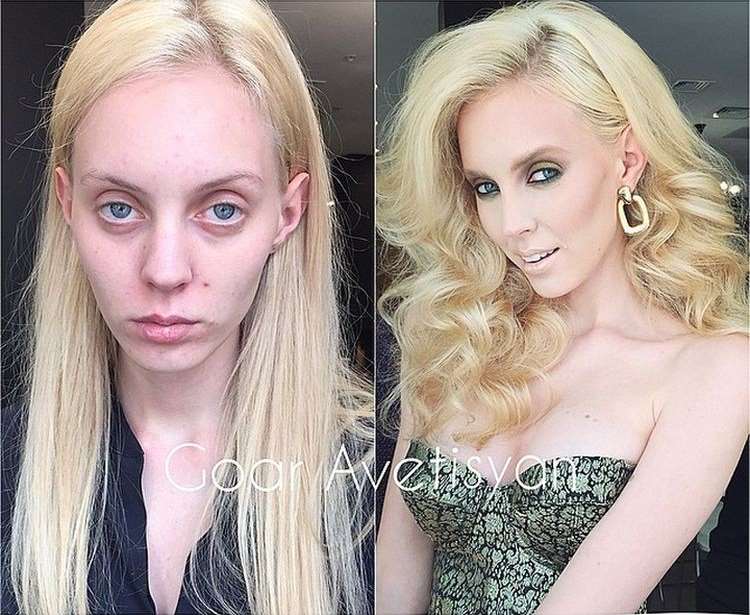 Ослепительная блондинка наводит макияж а затем устраивает показ дырочек 